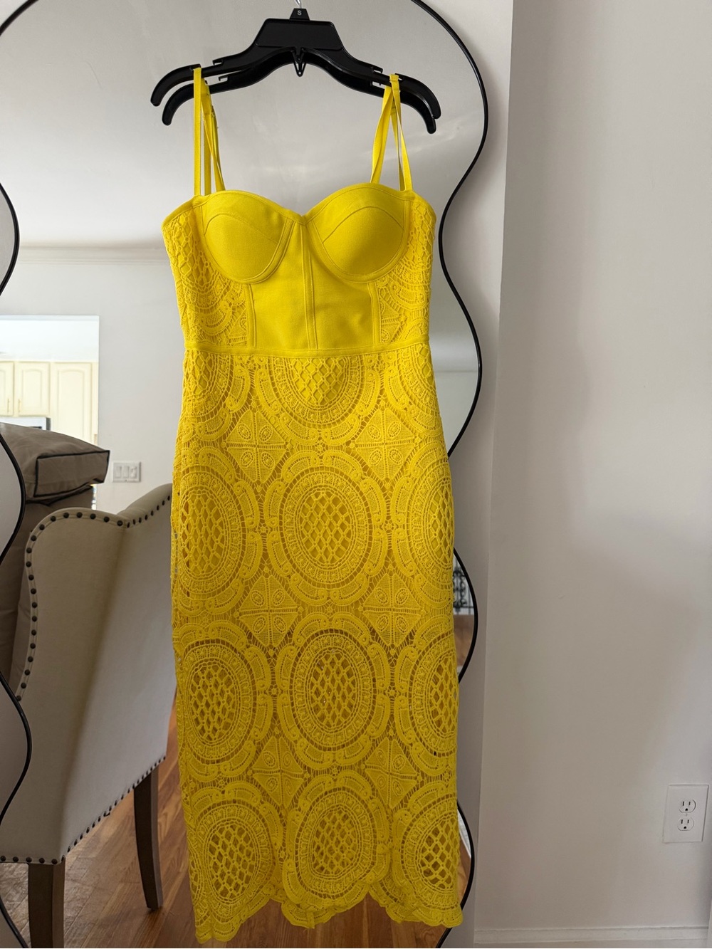 Yellow Lace Bustier Bandage Midi Dress